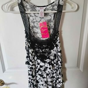 Candie's Black and White Floral Tank Top